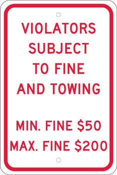 Violators Subject To Fine -18X12 - .080 Ref Alum Sign - TMS333J