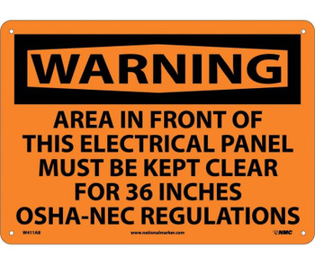 Warning: Area In Front Of This Electrical Panel Must Be Kept Clear For 36 Inches Osha-Nec Regulations - 10X14 - .040 Alum - W411AB