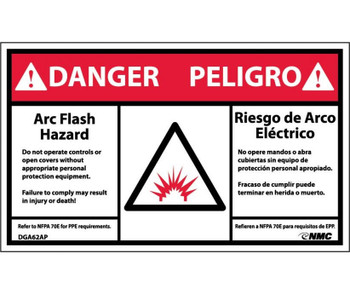 Danger: Arc Flash And Shock Hazard - Bilingual - (Graphic) - 3X5 - PS Vinyl - Pack of 5 - DGA62AP