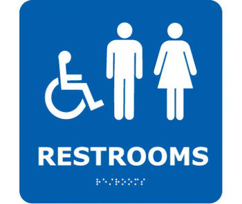 Ada Braille Restrooms (W/Handicap Symbol) Blue 8X8
