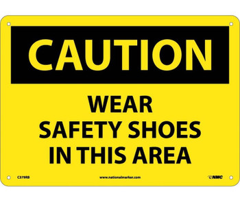 Caution: Wear Safety Shoes In This Area - 10X14 - Rigid Plastic - C379RB