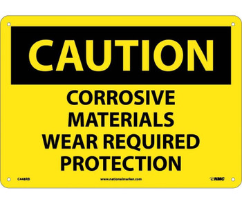 Caution: Corrosive Materials Wear Required Protection - 10X14 - Rigid Plastic - C448RB