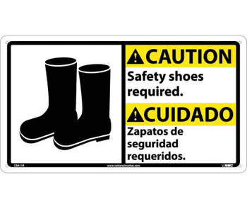 Caution: Safety Shoes Required (Bilingual W/Graphic) - 10X18 - Rigid Plastic - CBA11R