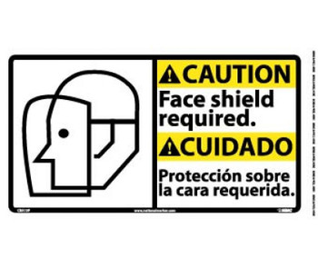 Caution: Face Shield Required (Bilingual W/Graphic) - 10X18 - PS Vinyl - CBA13P