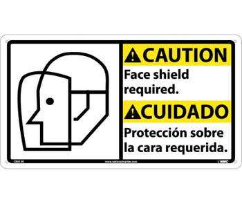 Caution: Face Shield Required (Bilingual W/Graphic) - 10X18 - Rigid Plastic - CBA13R