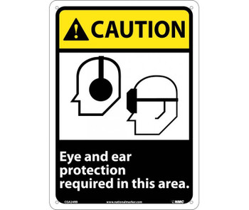 Caution: Eye And Ear Protection Required In This Area - 14X10 - Rigid Plastic - CGA24RB