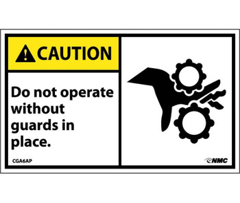 Caution: Do Not Operate Without Guards In Place (Graphic) - 3X5 - PS Vinyl - Pack of 5 - CGA6AP