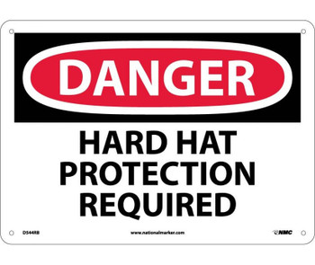 Danger: Hard Hat Protection Required - 10X14 - Rigid Plastic - D544RB