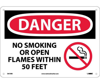 Danger: No Smoking Or Open Flames Within 50 Feet (Graphic) - 10X14 - Rigid Plastic - D673RB