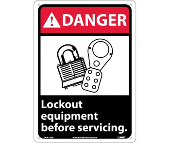 Danger: Lock Out Equipment Before Servicing (W/Graphic) - 14X10 - Rigid Plastic - DGA18RB