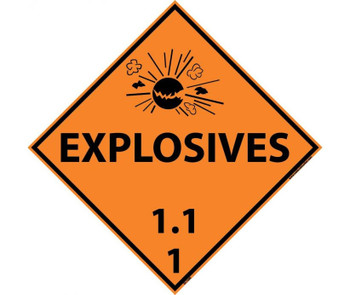 Placard - Explosives 1.1 1 - 10.75X10.75 - Rigid Plastic - DL130R