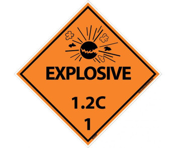 Dot Shipping Labels - Explosive 1.2C - 4X4 - PS Vinyl - Pack of 25 - DL43AP