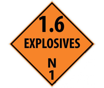 Placard - 1.6 Explosives N1 - 10.75X10.75 - PS Vinyl - DL45P