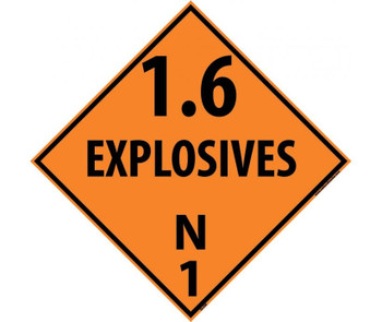 Placard - 1.6 Explosives N1 - 10 3/4X10 3/4 - Rigid Plastic - DL45R