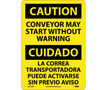 Caution: Conveyor May Start Without Warning Bilingual - 14X10 - Rigid Plastic - ESC130RB