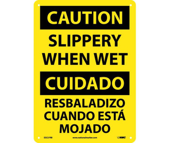 Caution: Slippery When Wet (Bilingual) - 14X10 - Rigid Plastic - ESC57RB