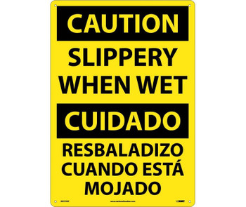Caution Slippery When Wet (Bilingual) 20X14 Rigid Plastic