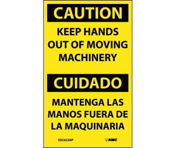 Caution: Keep Hands Out Of Moving Machinery Bilingual - 5X3 - PS Vinyl - Pack of 5 - ESC622AP