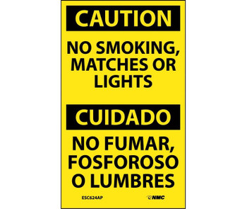 Caution: No Smoking - Matches Or Lights Bilingual - 5X3 - PS Vinyl - Pack of 5 - ESC624AP