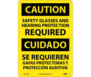 Caution: Safety Glasses And Hearing Protection Required - Bilingual - 14X10 - Rigid Plastic - ESC718RB