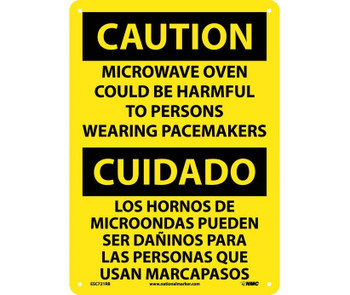 Caution: Microwave Oven Could Be Harmful To Persons Wearing Pacemakers - Bilingual - 14X10 - Rigid Plastic - ESC721RB