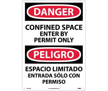 Danger: Confined Space Enter By Permit (Bilingual) - 20X14 - Rigid Plastic - ESD162RC