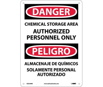 Danger: Chemical Storage Area Authorized Personnel Only (Bilingual) - 14X10 - Rigid Plastic - ESD240RB