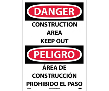 Danger: Construction Area Keep Out (Bilingual) - 20X14 - PS Vinyl - ESD266PC