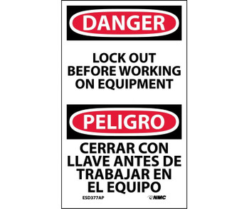 Danger: Lockout Before Working On Equipment Bilingual - 5X3 - PS Vinyl - Pack of 5 - ESD377AP
