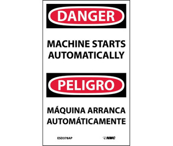 Danger: Machine Starts Automatically Bilingual - 5X3 - PS Vinyl - Pack of 5 - ESD378AP