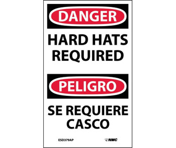 Danger: Hard Hats Required Bilingual - 5X3 - PS Vinyl - Pack of 5 - ESD379AP