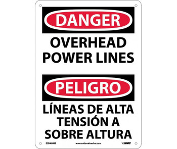 Danger: Overhead Power Lines - Bilingual - 14X10 - Rigid Plastic - ESD468RB