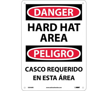 Danger: Hard Hat Area (Bilingual) - 14X10 - Rigid Plastic - ESD46RB