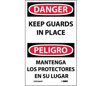 Danger: Keep Guards In Place Bilingual - 5X3 - PS Vinyl - Pack of 5 - ESD566AP