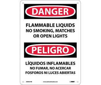 Danger: Flammable Liquids No Smoking - Matches Or Open Lights - Bilingual - 14X10 - Rigid Plastic - ESD661RB