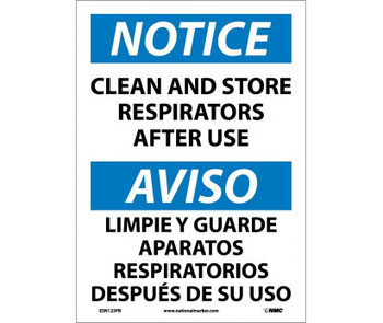 Notice: Clean And Store Respirators After Use (Bilingual) - 14X10 - PS Vinyl - ESN123PB