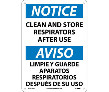 Notice: Clean And Store Respirators After Use (Bilingual) - 14X10 - Rigid Plastic - ESN123RB