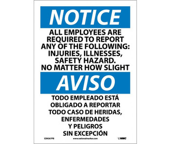 Notice: All Employees Are Required To Report..(Bilingual) - 14X10 - PS Vinyl - ESN367PB