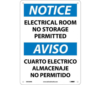 Notice: Electrical Room No Storage Permitted Bilingual - 14X10 - Rigid Plastic - ESN368RB