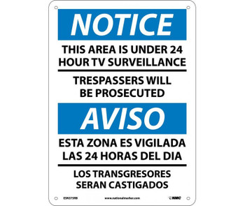 Notice: This Area Is Under 24 Hour Tv Surveillance - Bilingual - 14X10 - Rigid Plastic - ESN375RB