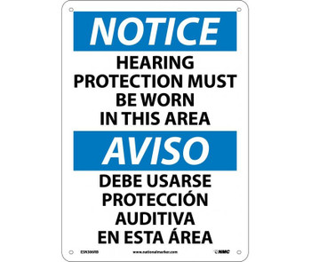 Notice: Hearing Protection Must Be Worn In This Area - Bilingual - 14X10 - Rigid Plastic - ESN386RB