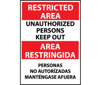 Restricted Area - Unauthorized Persons Keep Out Bilingual - 14X10 - Rigid Plastic - ESRA29RB