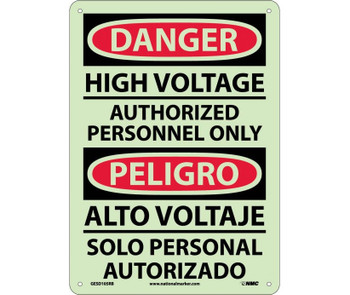 Danger: High Voltage Authorized Personnel Only - Bilingual - 14X10 - Glo Rigid Plastic - GESD105RB