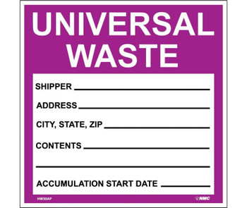 Labels Hazardous Materials Shipping Universal Waste 6X6 Ps Vinyl 25/Pk Labels Hazardous Materials Shipping Universal Waste 6X6 Ps Vinyl 25/Pk