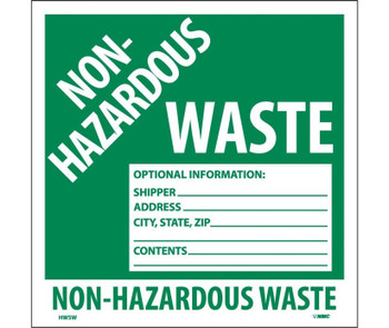 Labels - Non-Hazardous Waste - 6X6 - PS Vinyl - Pack of 25 - HW5W