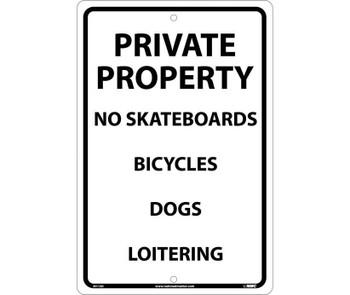 Private Property No Skateboards Bicycles Dogs Loitering - 18X12 - Rigid Plastic - M113R