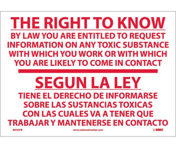 The Right To Know By Law Etc. Segun La L (Bilingual) - 10X14 - PS Vinyl - M445PB