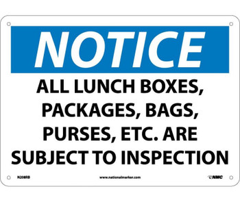 Notice: All Lunch Boxes Packages Bags Purses.. - 10X14 - Rigid Plastic - N208RB