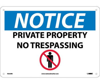 Notice: Private Property No Trespassing - Graphic - 10X14 - Rigid Plastic - N332RB