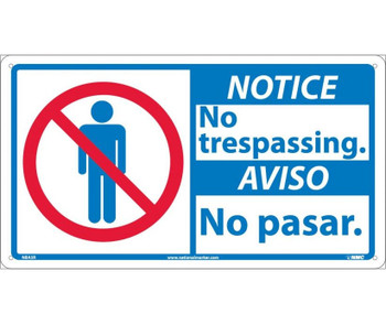 Notice: 10 X 18 Notice No Trespassing/Aviso No (Bilingual W/Graphic) - 10X18 - Rigid Plastic - NBA5R